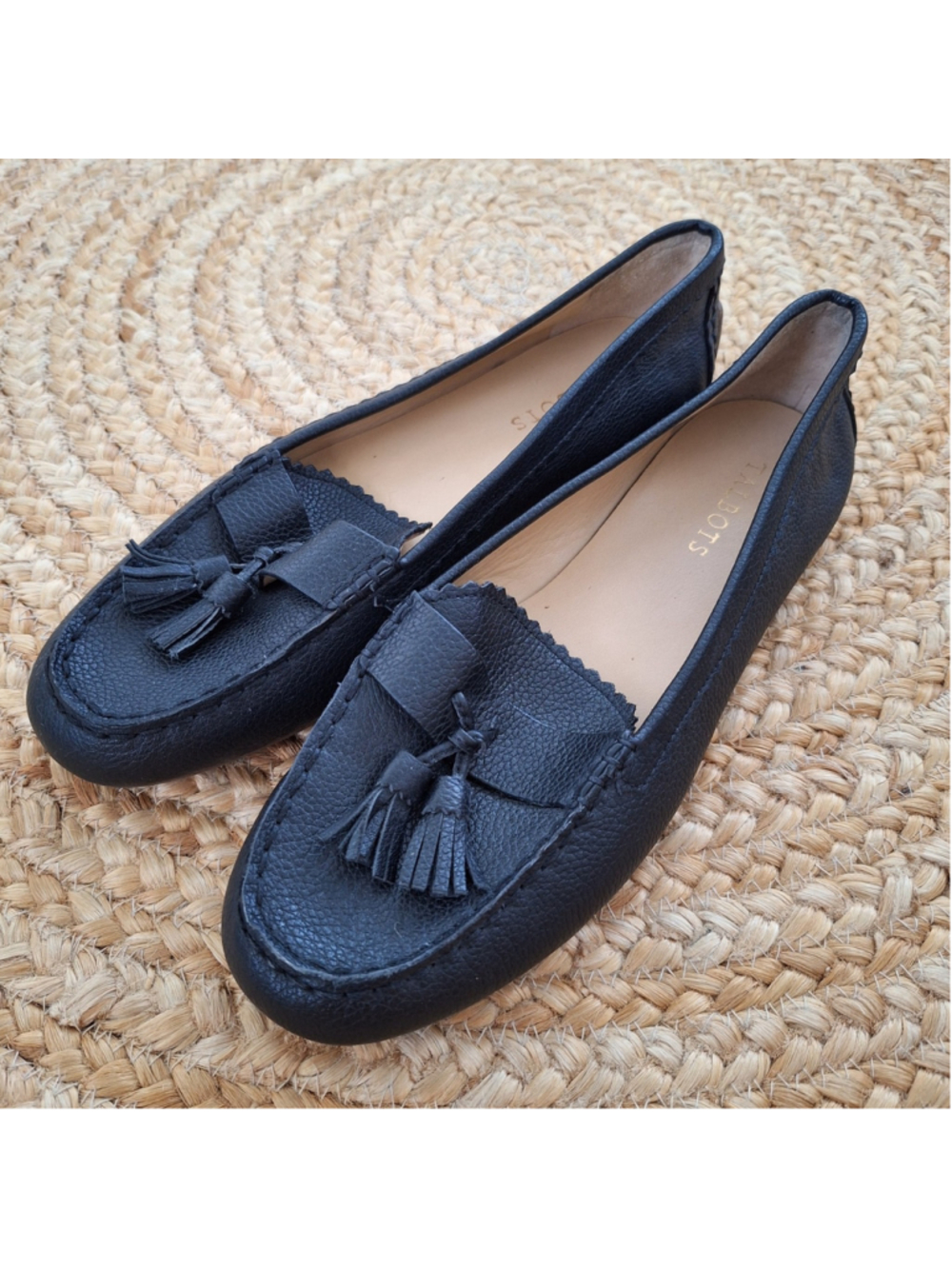 TALBOTS Everson Kiltie Leather Tassel Driving Flats Black Shoes Womens 9.5M